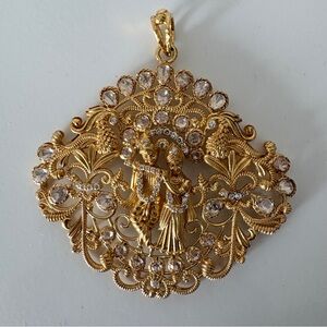 925 Silver Gold Tone Plated Indian Radha Krishna Ornate Pendant